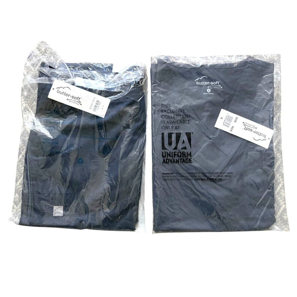 Uniform Advantage Butter-Soft Scrub Set NWT Women's Sz S/SP Pewter Top Pants
